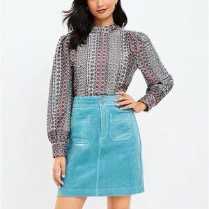 NWT! LOFT Teal Corduroy Patch Pocket Skirt, with pockets, size 4 Tall